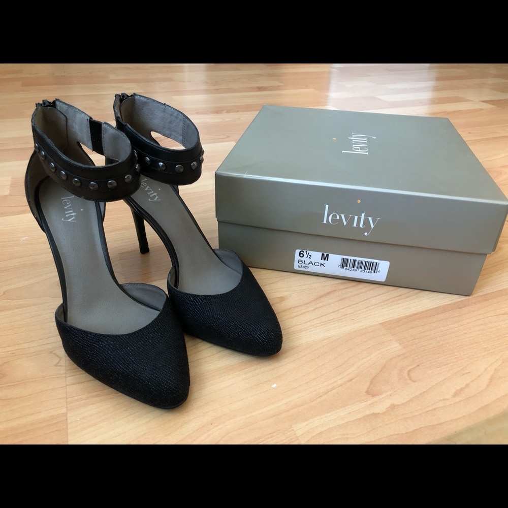 Black closed toe stud heels